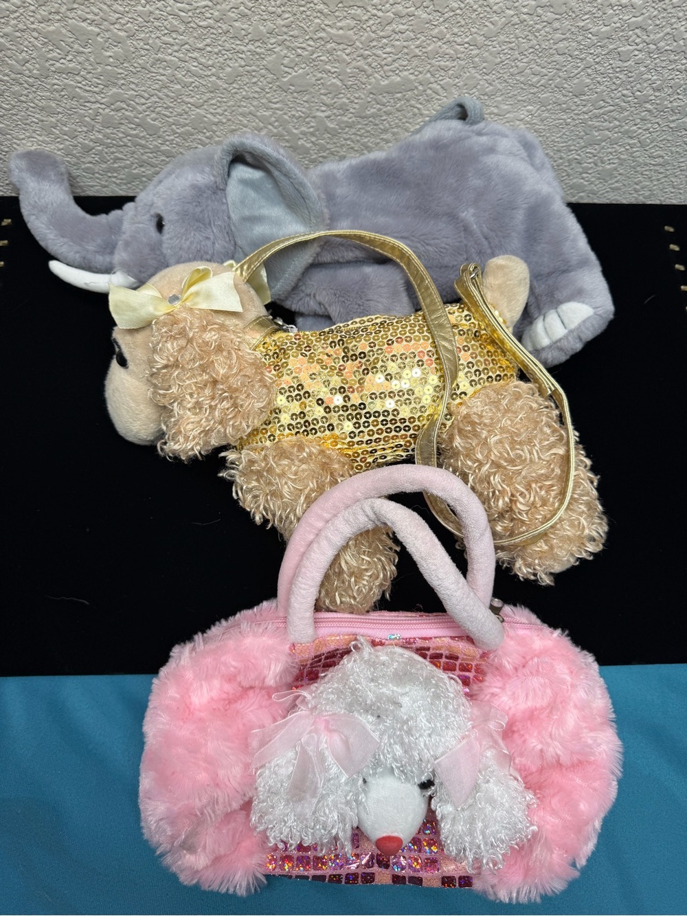 Sparkling Pink Plush Poodle Handbags for Kids - Pink Faux Fur Totes Bundle of 3
